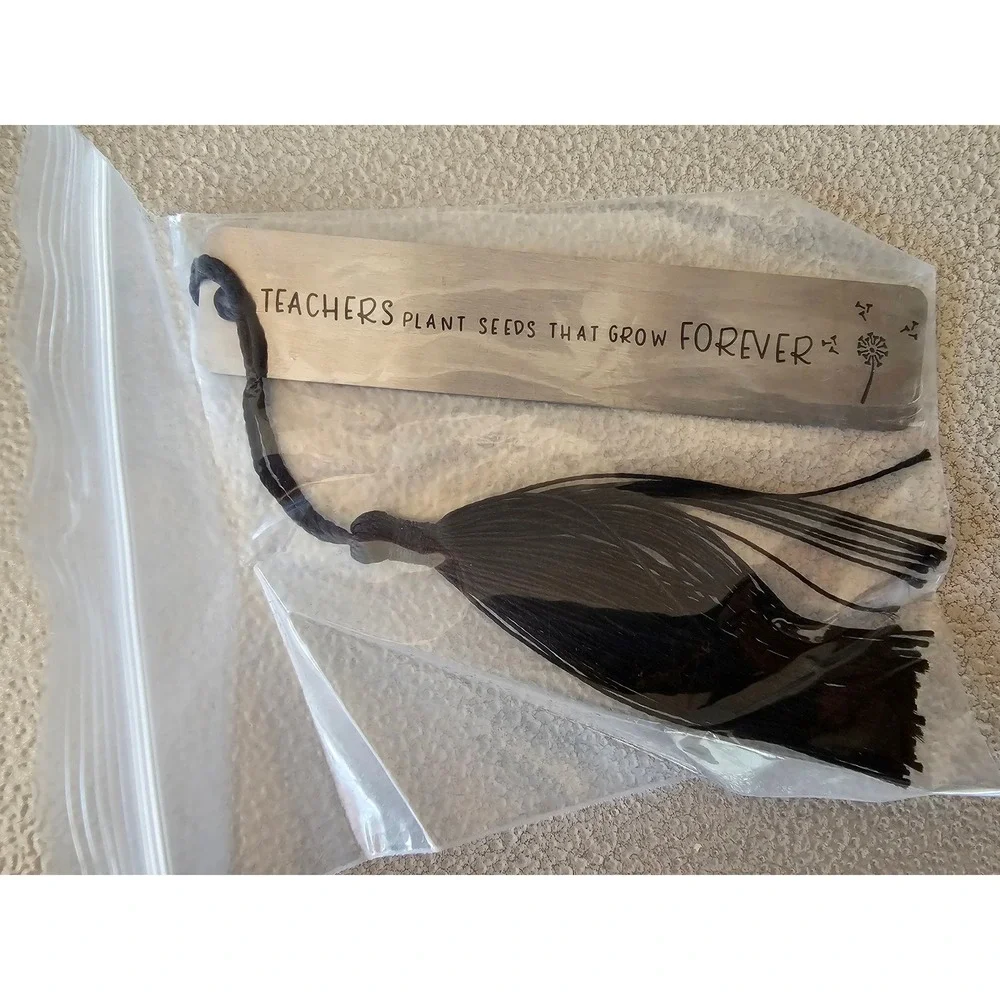 CJ&M Teacher Appreciation Bookmark Stainless Steel Tassel Gift Pouch Black Slvr